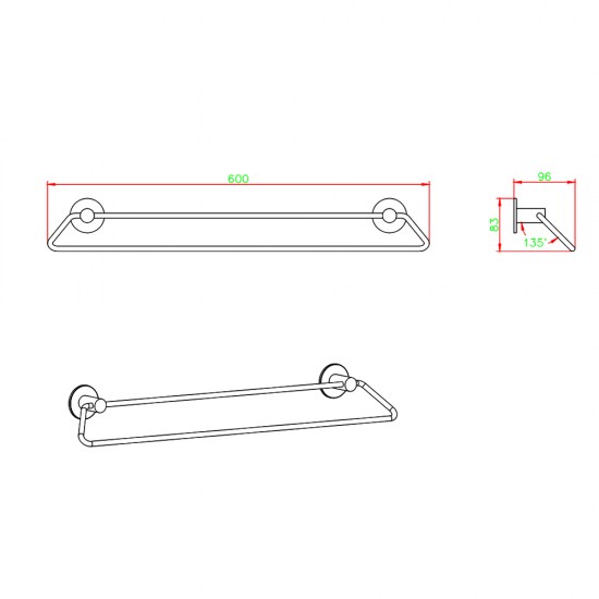 Zevi 600mm Self Adhesive Chrome Double Towel Rail Stainless Steel 304 Wall Mounted Drill Free